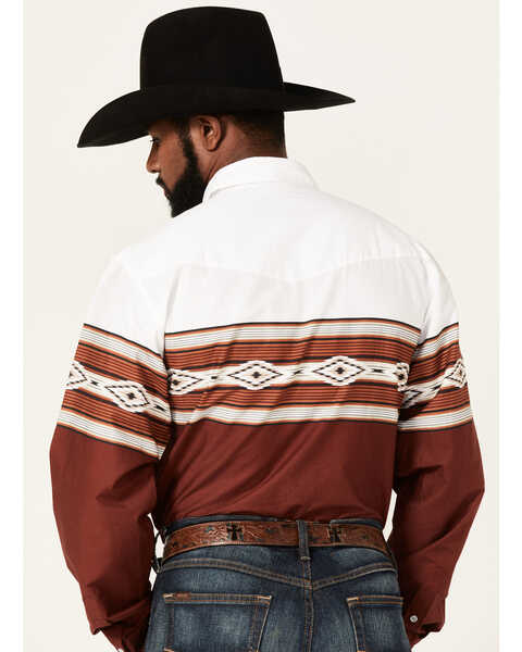 Image #2 - Roper Men's Diamond Southwestern Border Print Long Sleeve Pearl Snap Western Shirt , Brown, hi-res