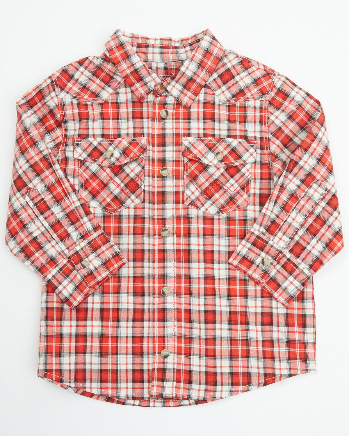 Image #1 - Wrangler Toddler Boys' Plaid Print Long Sleeve Snap Western Shirt, Red, hi-res