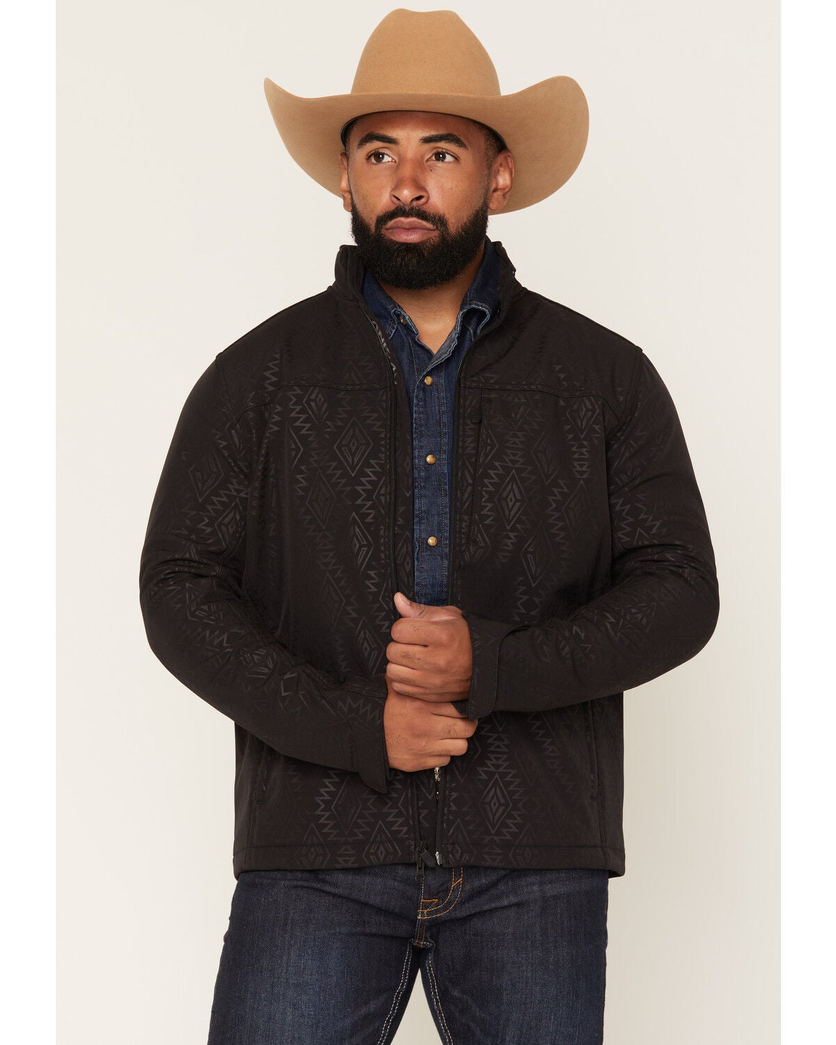 Image #1 - RANK 45&reg; Men's Buck Southwestern Print Softshell Jacket, Black, hi-res