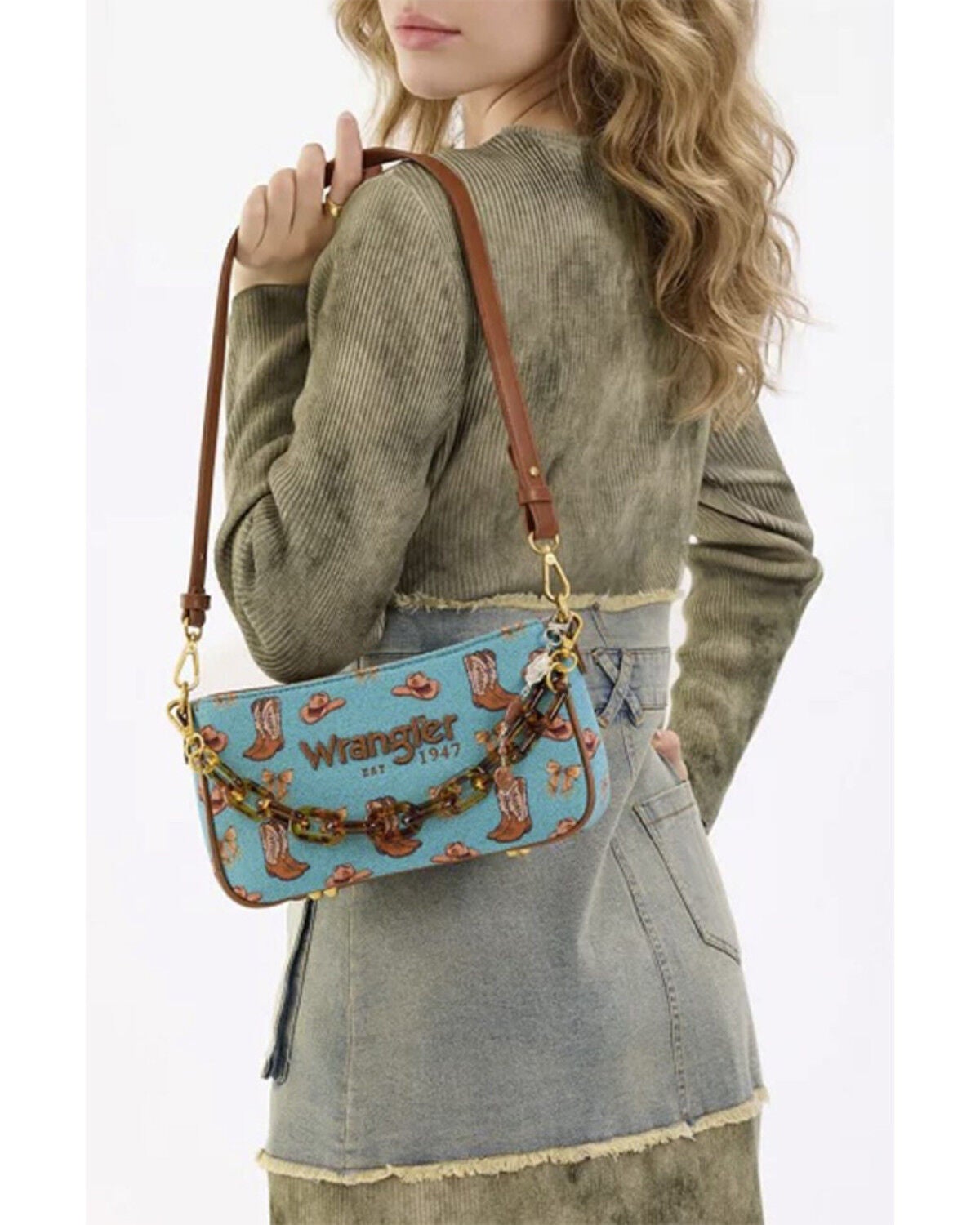 Image #4 - Wrangler Women's Western Print Embellished Shoulder Bag, Turquoise, hi-res