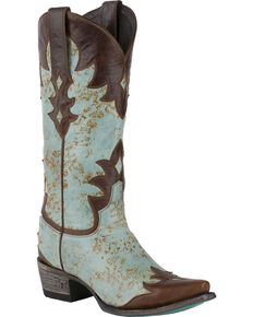 Lane Women's Diamond Dust Overlay Cowgirl Boots - Snip Toe, Turquoise, hi-res