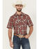 Image #1 - Wrangler Retro Men's Plaid Print Short Sleeve Snap Western Shirt - Tall, Burgundy, hi-res