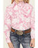 Image #3 - Cowgirl Hardware Girls' Bandana Print Long Sleeve Pearl Snap Stretch Western Shirt, Pink, hi-res