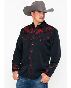 Scully Men's Red Embroidered Long Sleeve Western Shirt , Black/red, hi-res