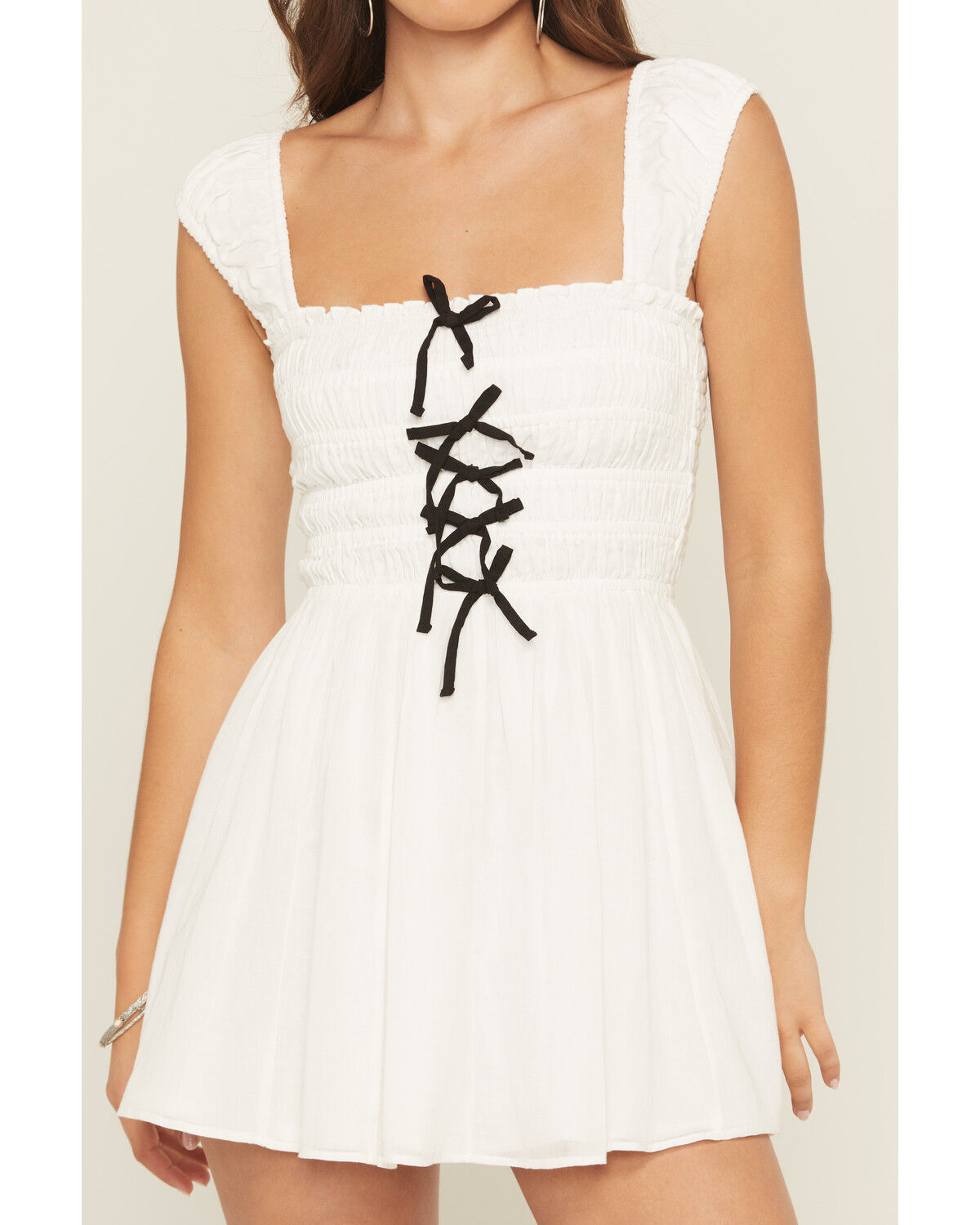 Image #3 - Show Me Your Mumu Women's Mabel Bow Smocked Sleeveless Mini Dress, White, hi-res