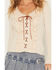 Image #3 - Miss Me Women's Tie Front Ruffle Long Sleeve Top, Natural, hi-res