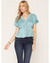Image #1 - Shyanne Women's Gulch Lace Trim Ruffle Sleeve Top, Ocean Blue, hi-res