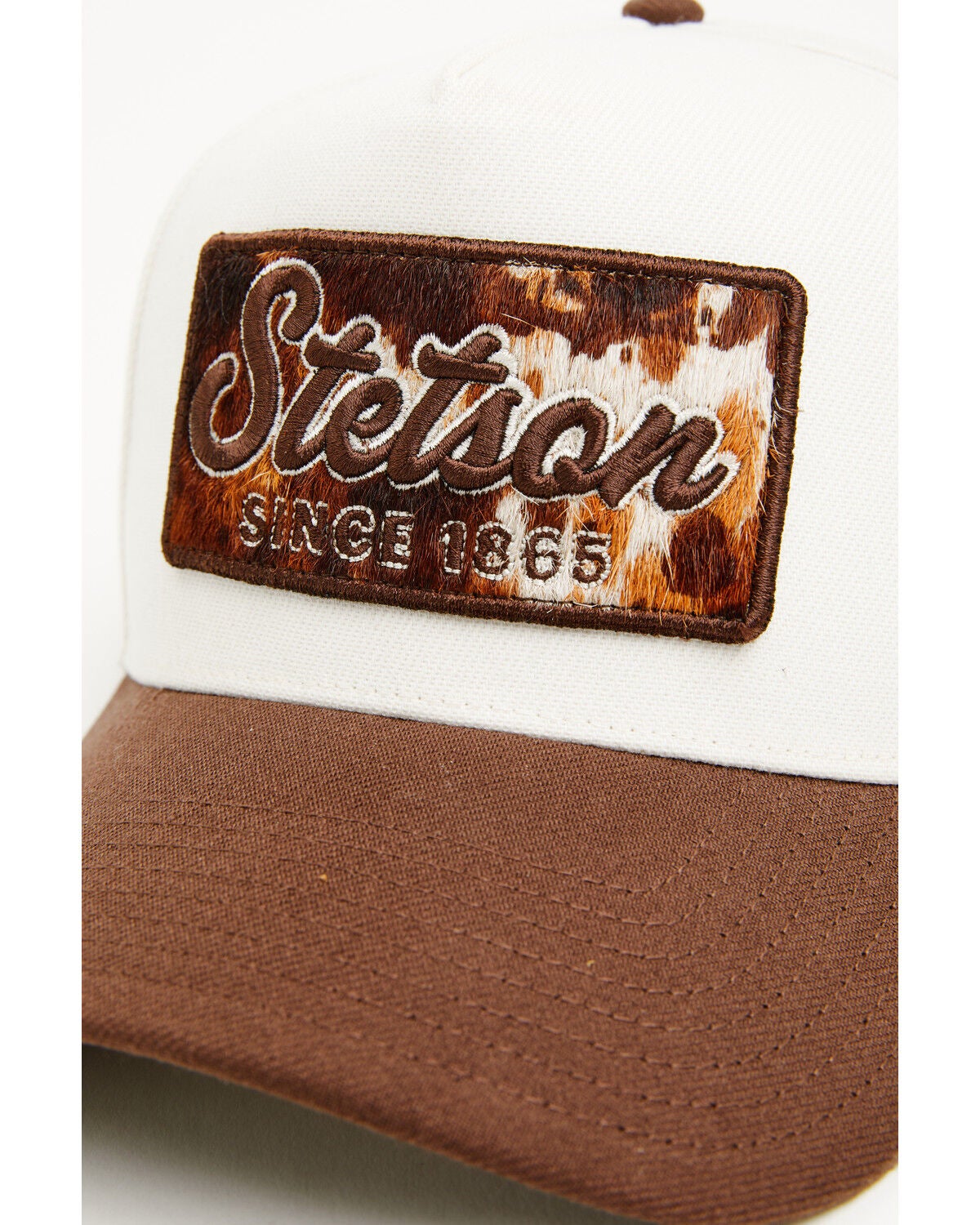 Image #2 - Stetson Boys' Hairon Hide Logo Patch Ball Cap, Cream/brown, hi-res