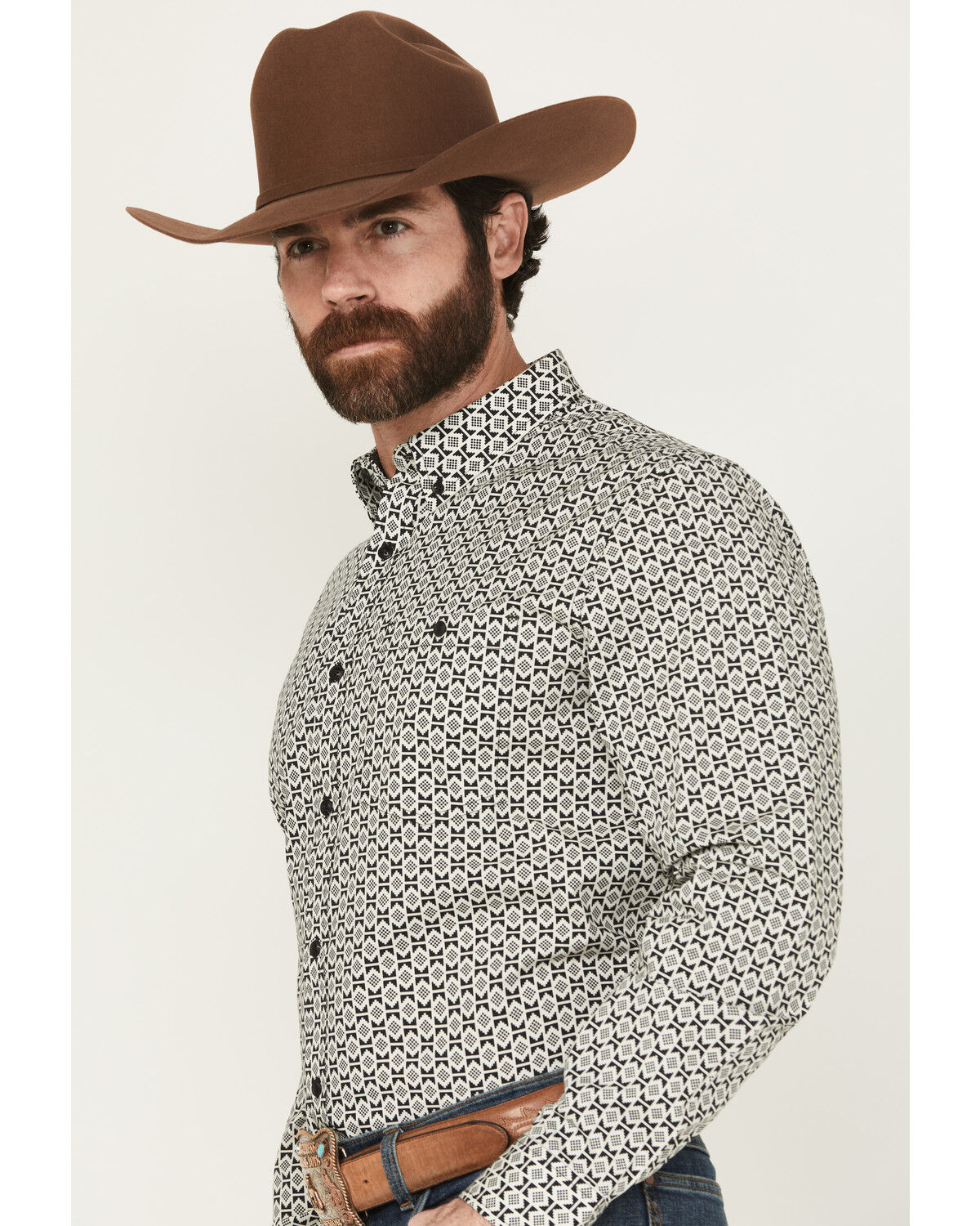 Image #2 - RANK 45® Men's Rockies Ridge Geo Print Long Sleeve Button-Down Stretch Western Shirt, Black, hi-res