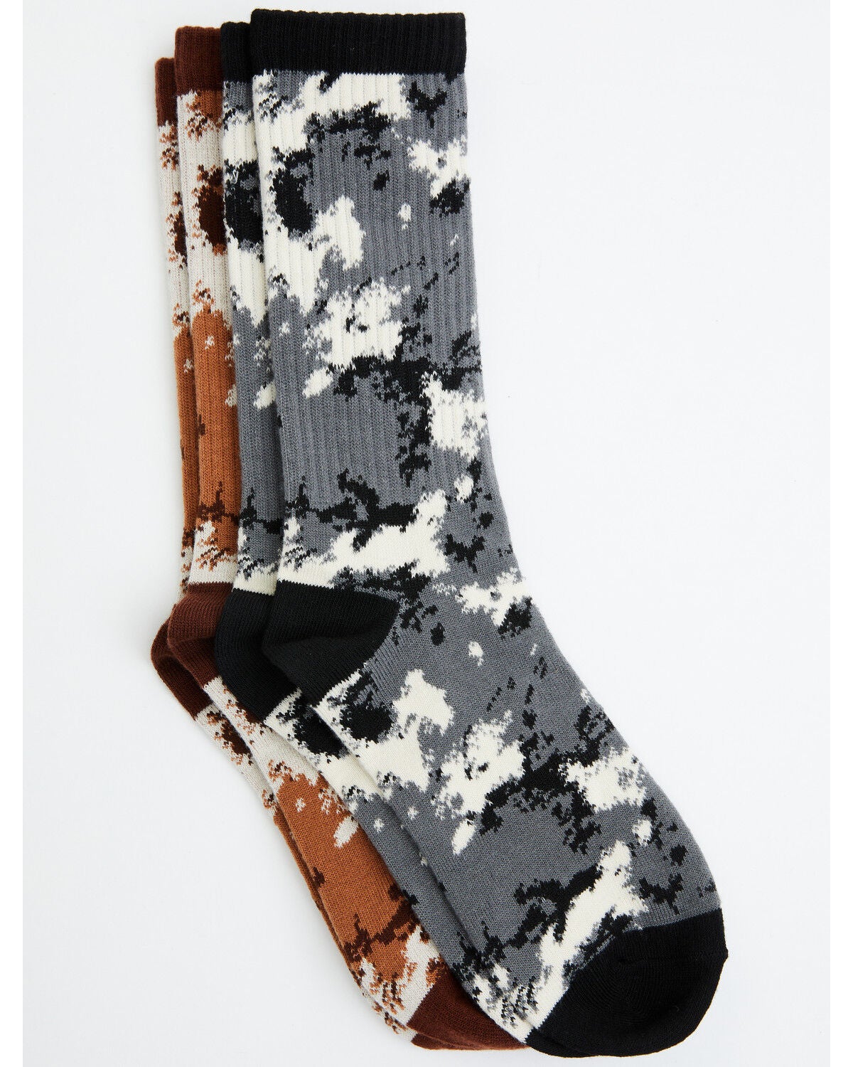 Image #2 - Cody James Men's Cow Print Crew Socks - 2 Pack, Black/brown, hi-res