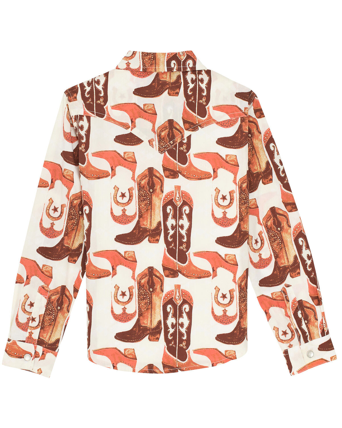 Image #2 - Wrangler Girls' Boot Print Long Sleeve Snap Western Shirt, White, hi-res