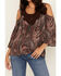 Image #3 - Shyanne Women's Printed Cold Shoulder Crochet Trim Top, Chocolate, hi-res