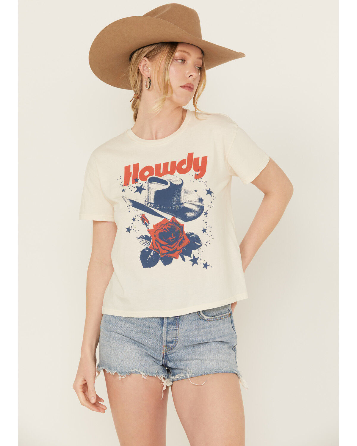 Image #1 - Girl Dangerous Women's Howdy Hat Short Sleeve Graphic Tee, Natural, hi-res