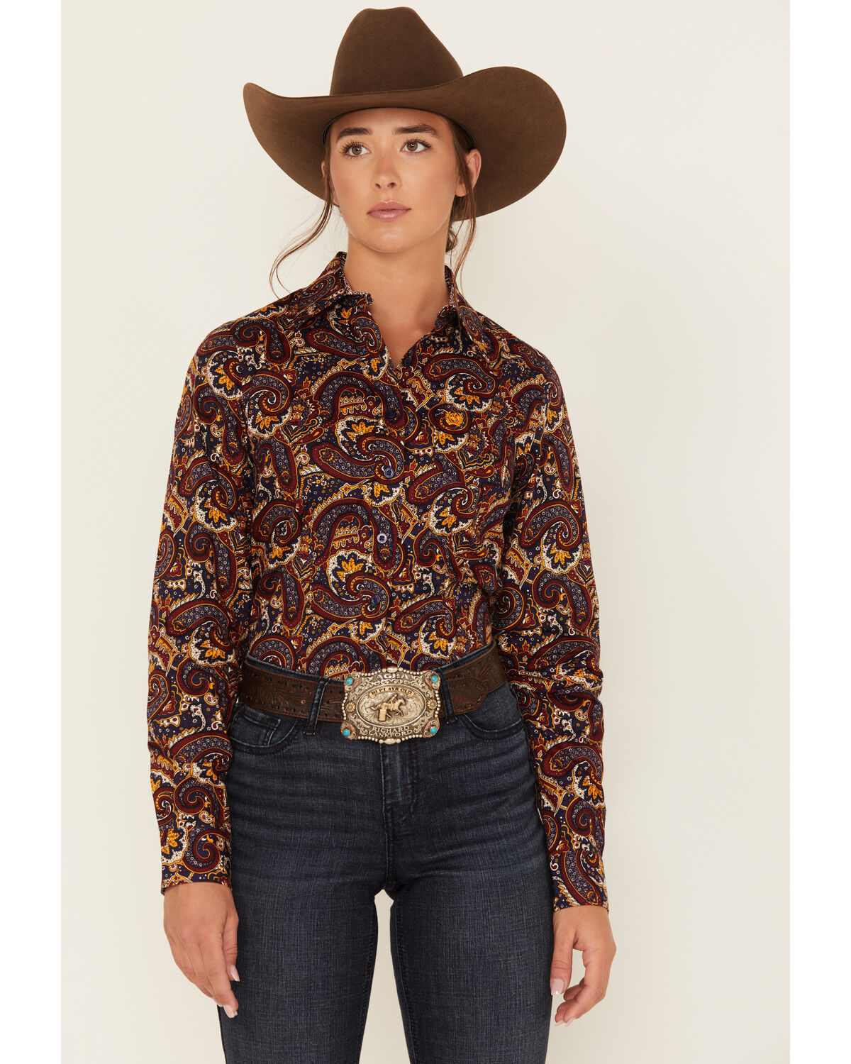 Image #1 - Cinch Women's Floral & Paisley Print Long Sleeve Button-Down Shirt, , hi-res
