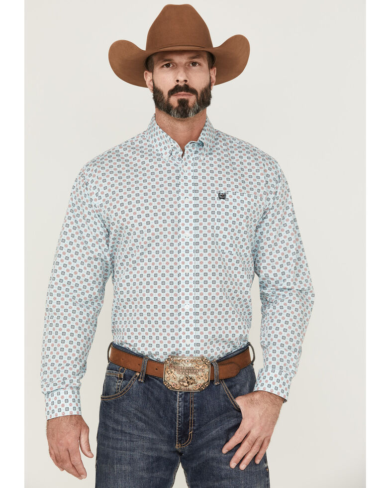Cinch Men's Small Floral Western Shirt , White, hi-res
