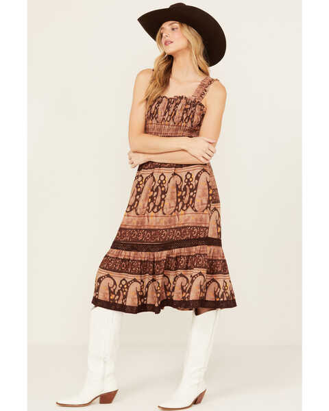 Shyanne Women's Challis Printed Midi Dress , Coral, hi-res