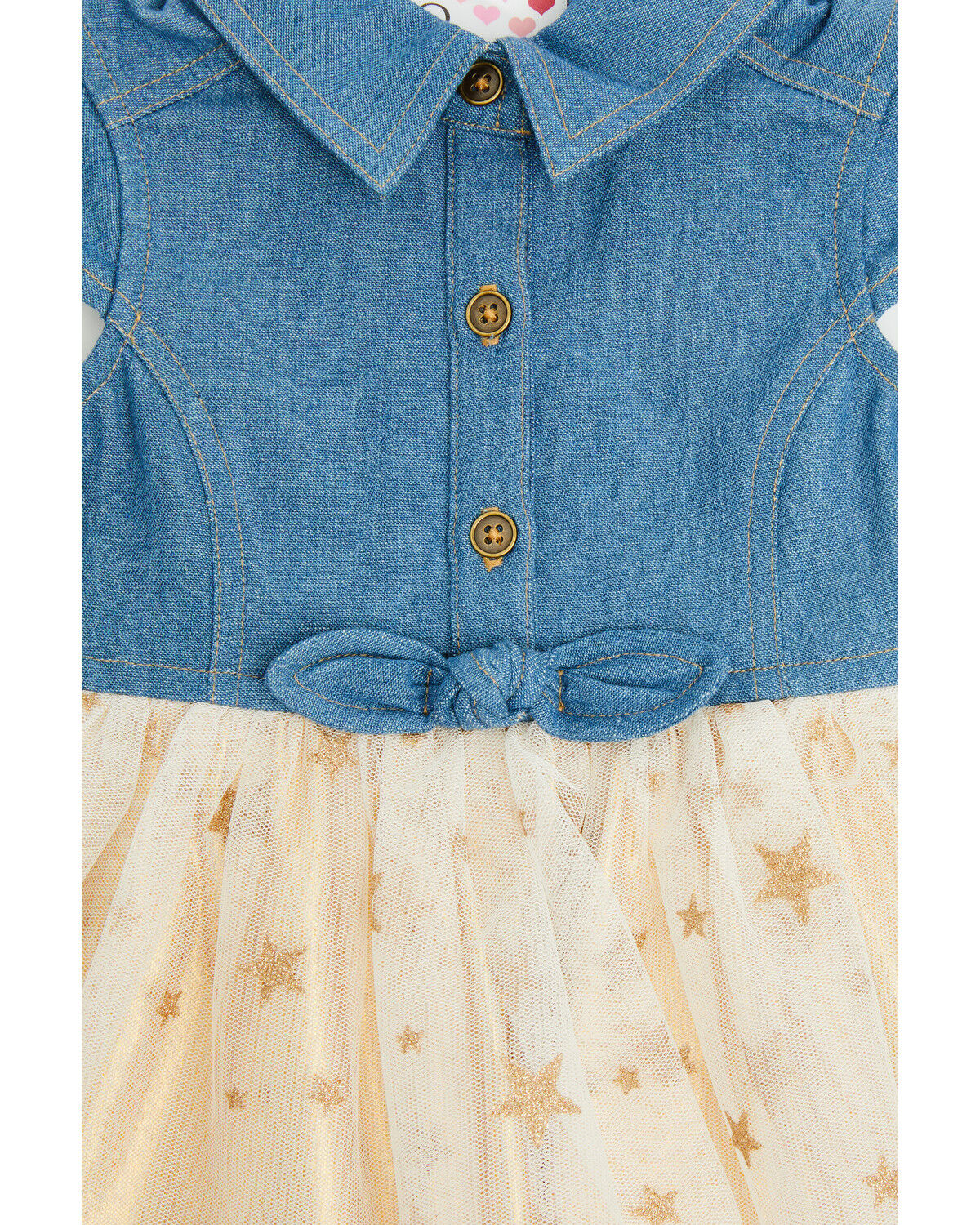 Image #2 - Sugar California Infant Girls' Denim and Tulle Gold Star Dress, Multi, hi-res