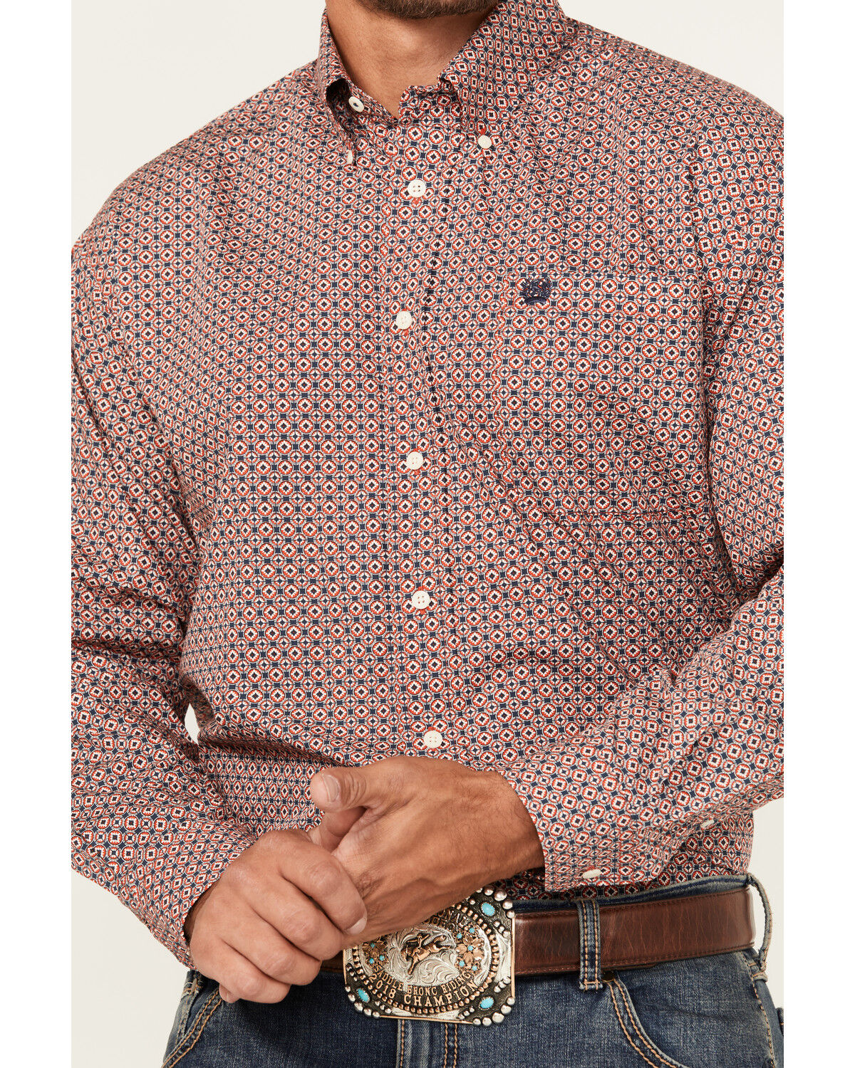 Image #3 - Cinch Men's Geo Print Long Sleeve Button-Down Western Shirt, Red, hi-res