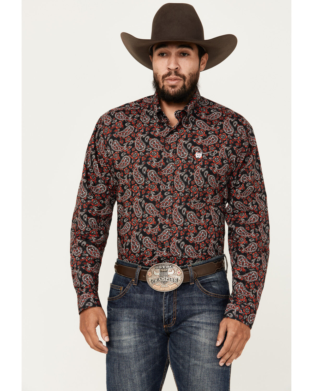 Image #1 - Cinch Men's Paisley Print Long Sleeve Button-Down Western Shirt, Black, hi-res