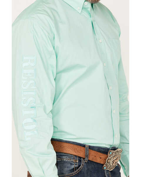 Image #3 - Resistol Men's Jacksonville Solid Long Sleeve Button Down Western Shirt, Aqua, hi-res