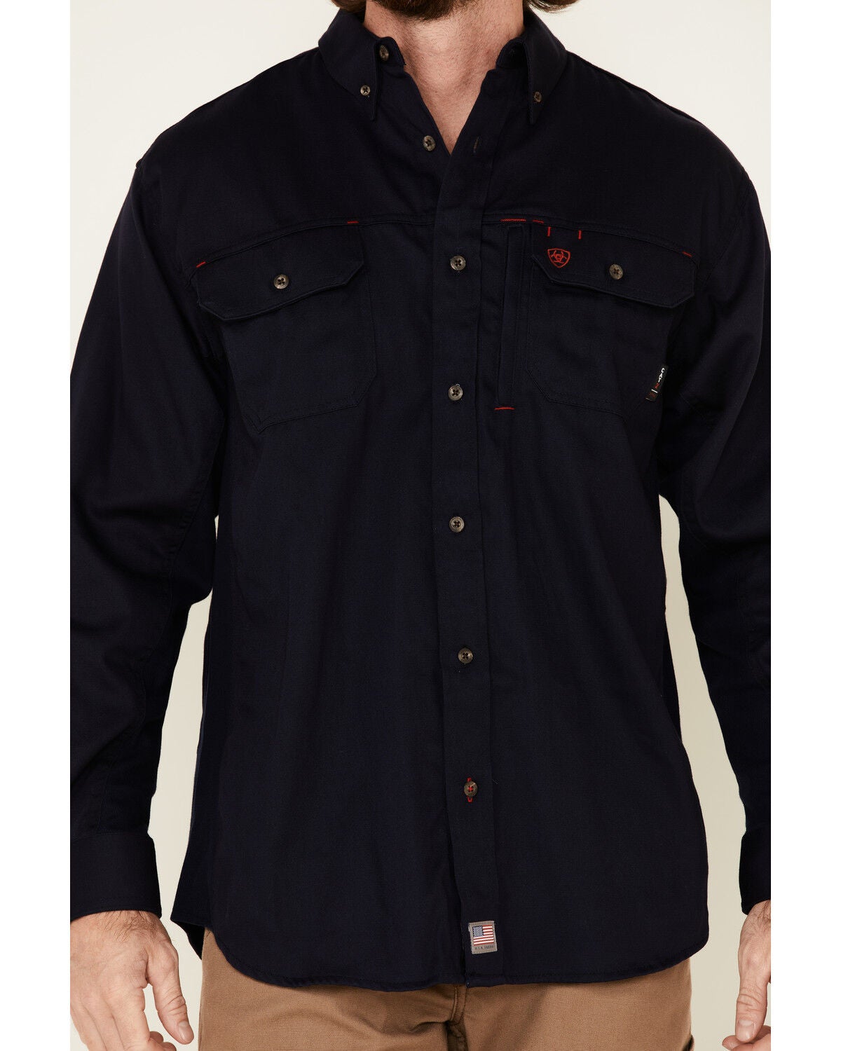 Image #3 - Ariat Men's FR Solid Vent Long Sleeve Button Down Work Shirt - Tall, Navy, hi-res