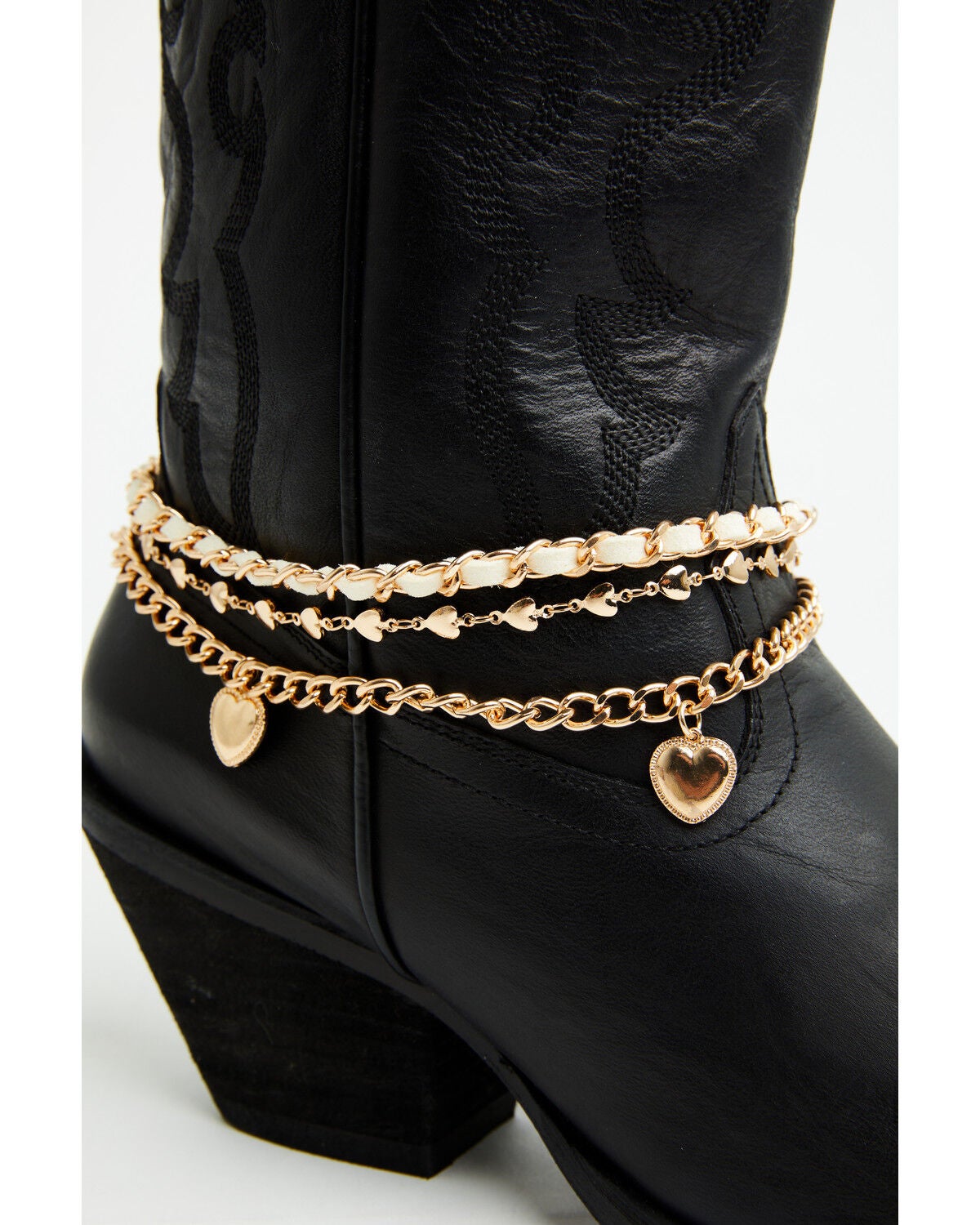 Image #2 - Shyanne Women's Ribbon and Chain Heart Boot Jewelry, Gold, hi-res