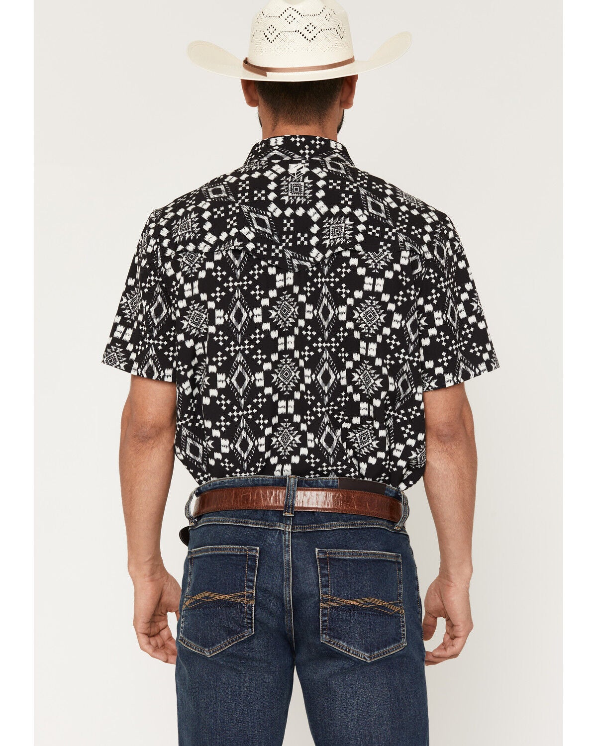 Image #4 - RANK 45&reg; Men's Zig Man Southwestern Print Rodeo Tech 2.0 Short Sleeve Snap Stretch Western Shirt, Black, hi-res