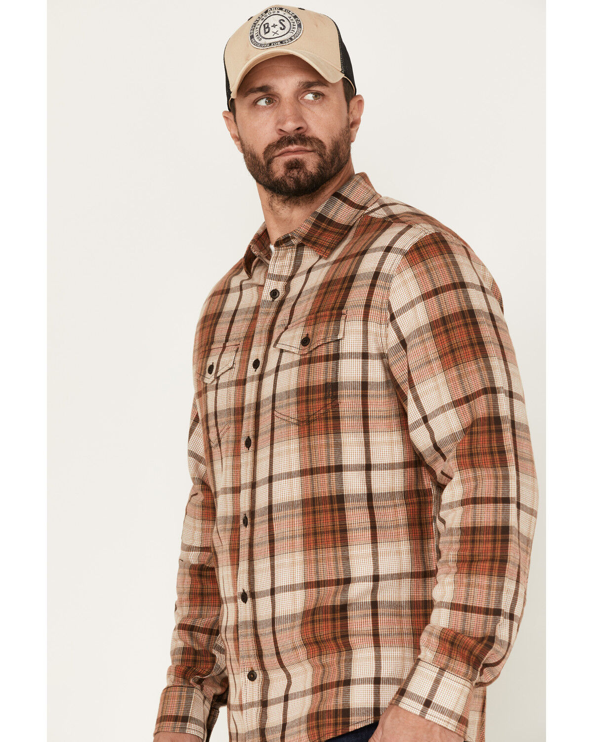Image #2 - Brothers and Sons Men's Plaid Print Long Sleeve Button Down Flannel Shirt, Dark Brown, hi-res