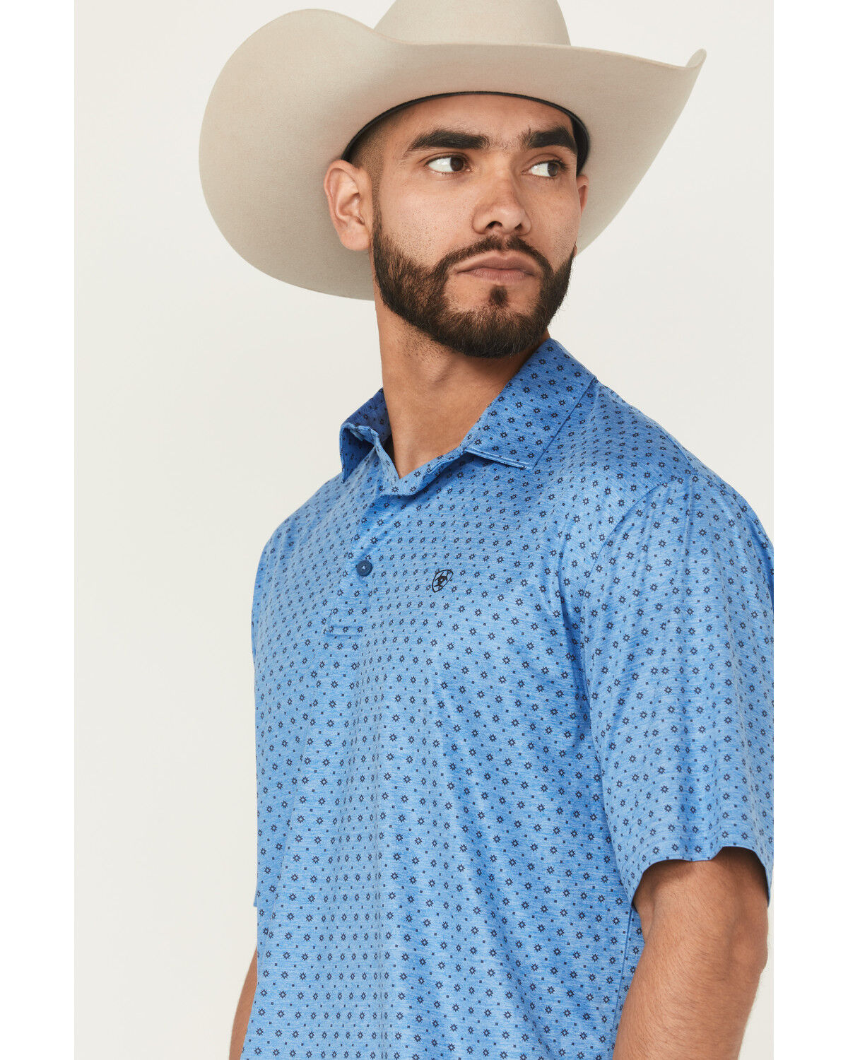Image #2 - Ariat Men's Charger 2.0 Geo Print Short Sleeve Button-Down Polo Shirt, Blue, hi-res
