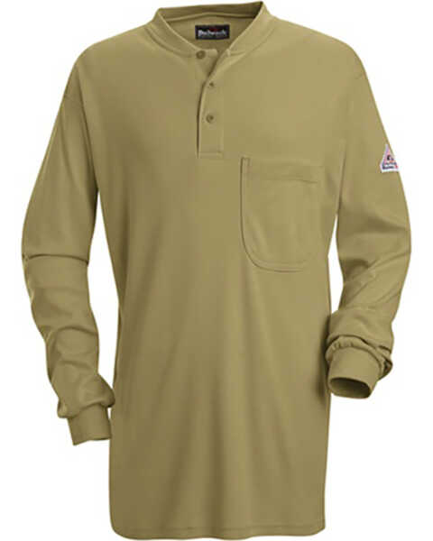 Image #1 - Bulwark Men's FR Tagless Henley Long Sleeve Work Shirt , Beige/khaki, hi-res