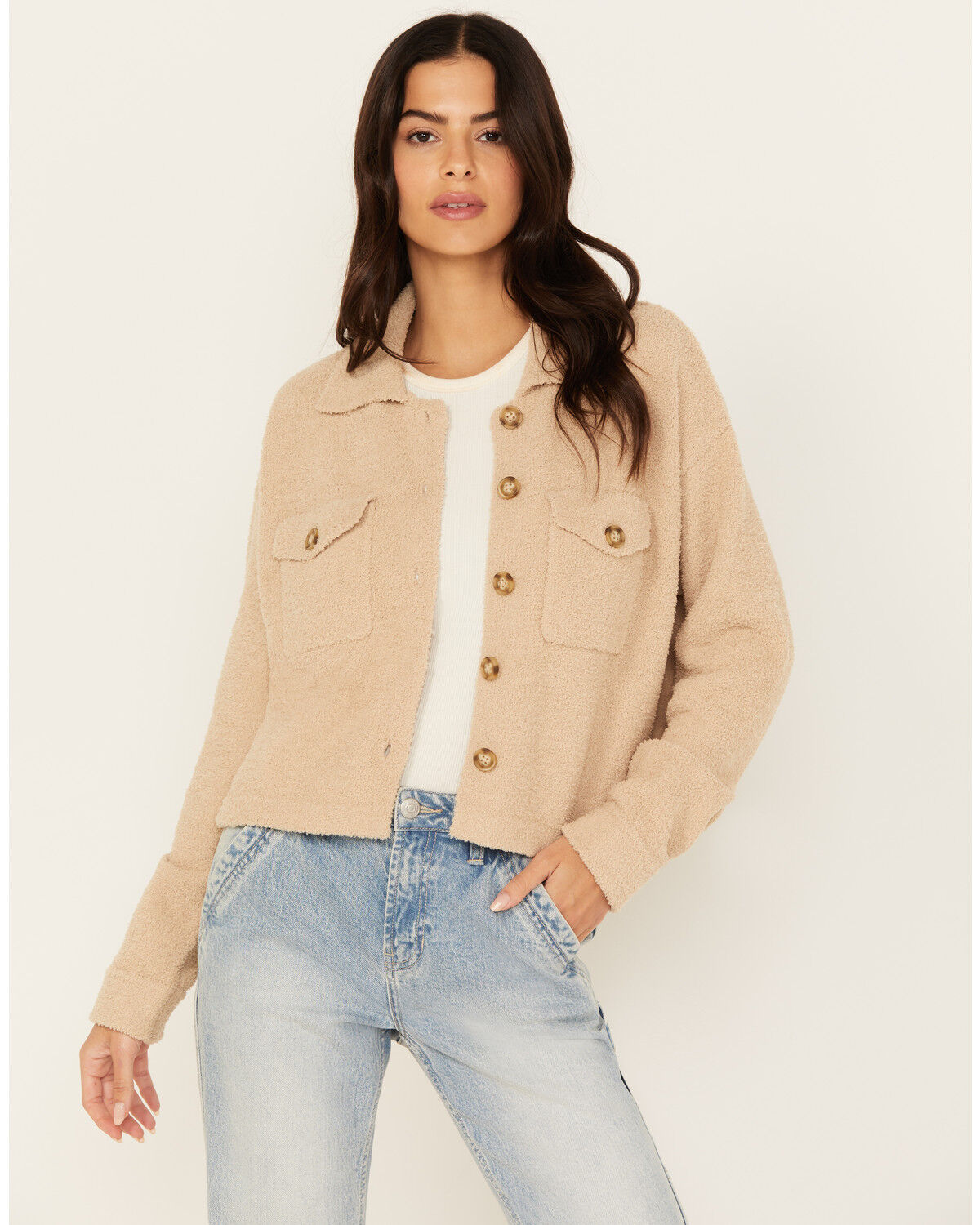 Image #1 - Cleo + Wolf Women's Cropped Boucle Cardigan, Wheat, hi-res