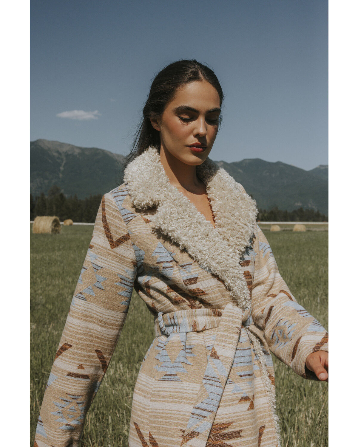 Image #1 - Idyllwind Women's Lynn Southwestern Print Fur Collar Shacket, Sand, hi-res