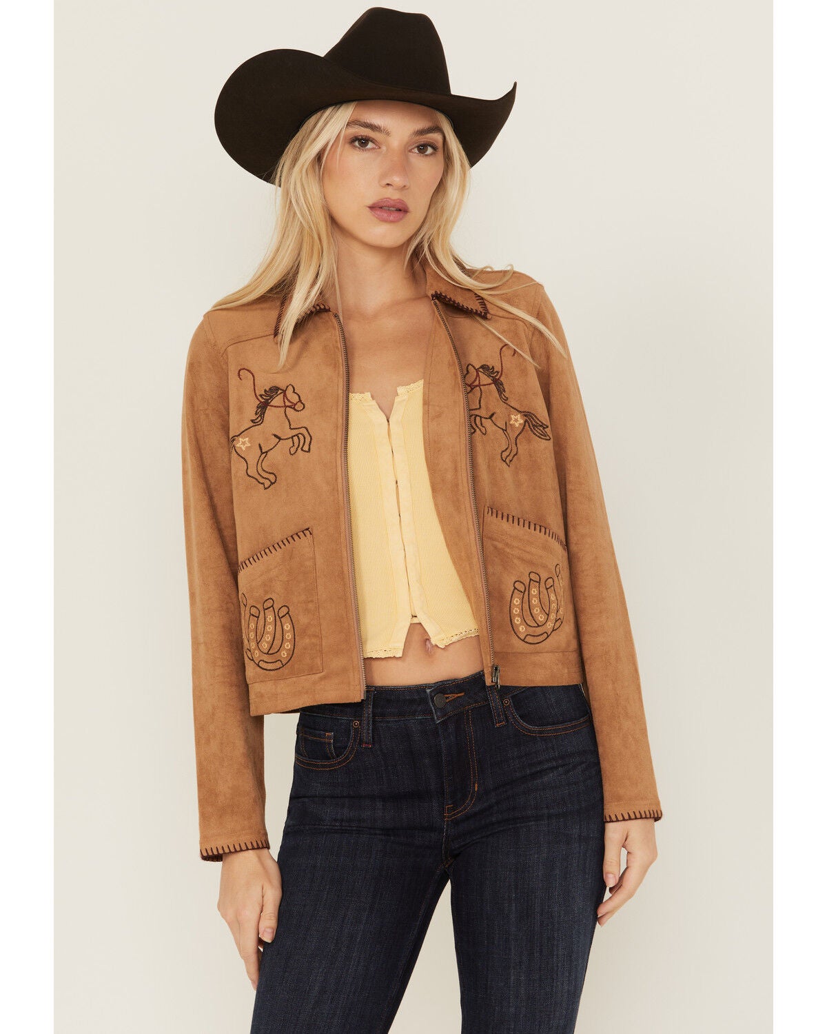 Idyllwind Women's Kileen Embroidered Faux Suede Jacket, Tan, hi-res