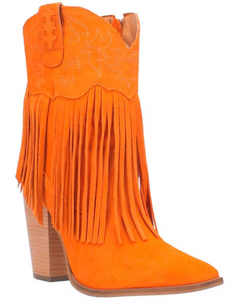 Dingo Women's Crazy Train Leather Booties - Pointed Toe , Orange, hi-res