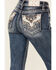 Image #2 - Miss Me Women's Dark Wash Mid Rise Floral Pocket Slim Bootcut Stretch Denim Jeans , Dark Wash, hi-res