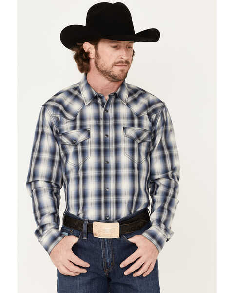 Cody James Men's Trailblazer Plaid Print Long Sleeve Western Snap Shirt , Blue, hi-res