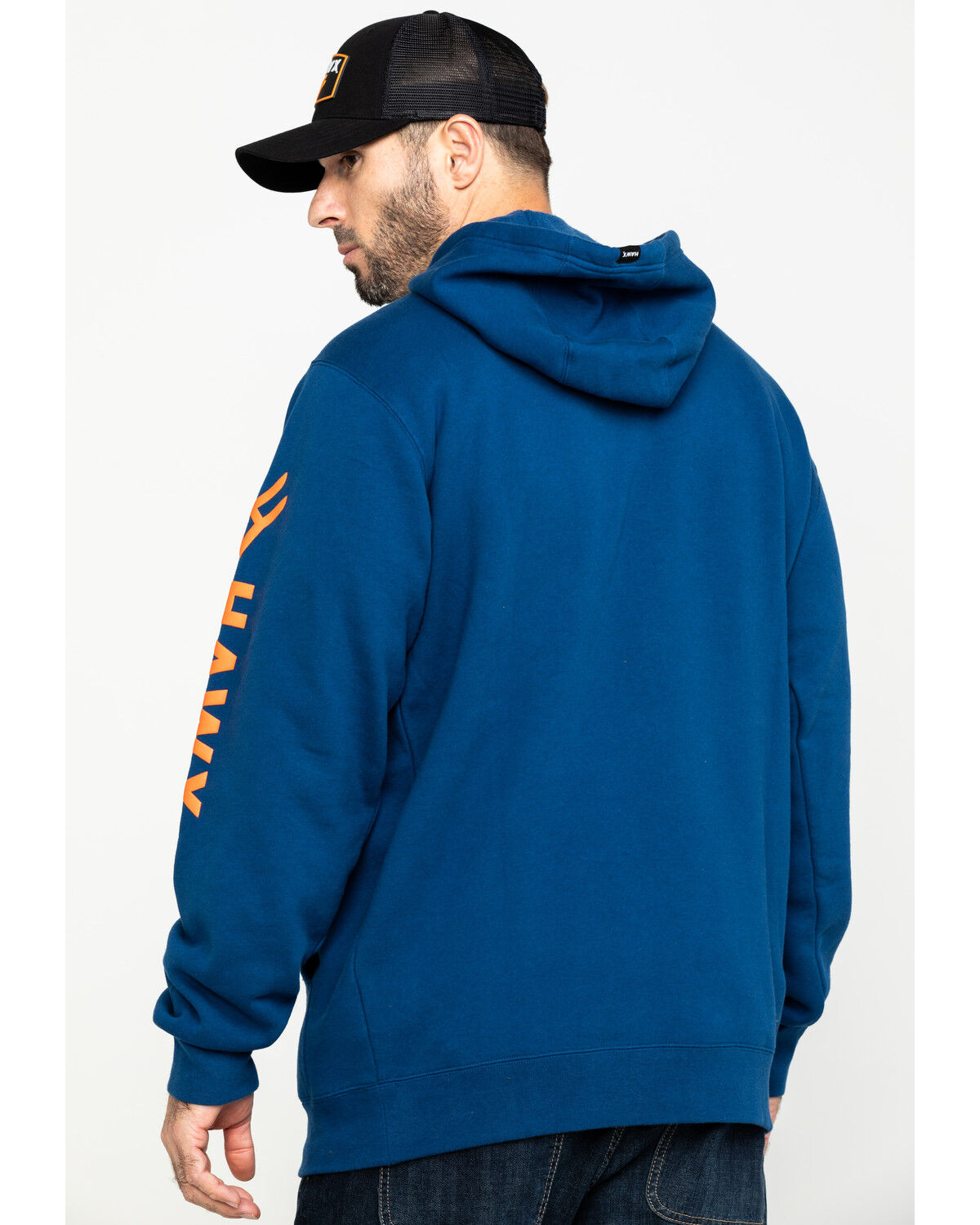 Image #2 - Hawx Men's Logo Sleeve Performance Fleece Hooded Work Sweatshirt - Big & Tall, Blue, hi-res