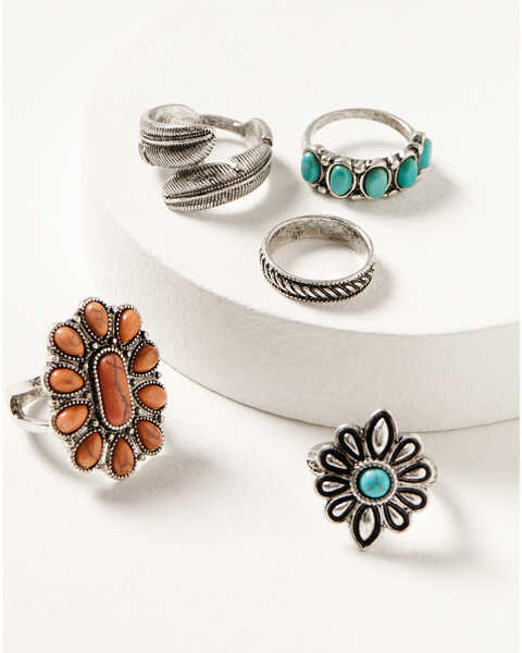 Shyanne Women's Wildflower Bloom Ring Set - 5-Piece, Silver, hi-res