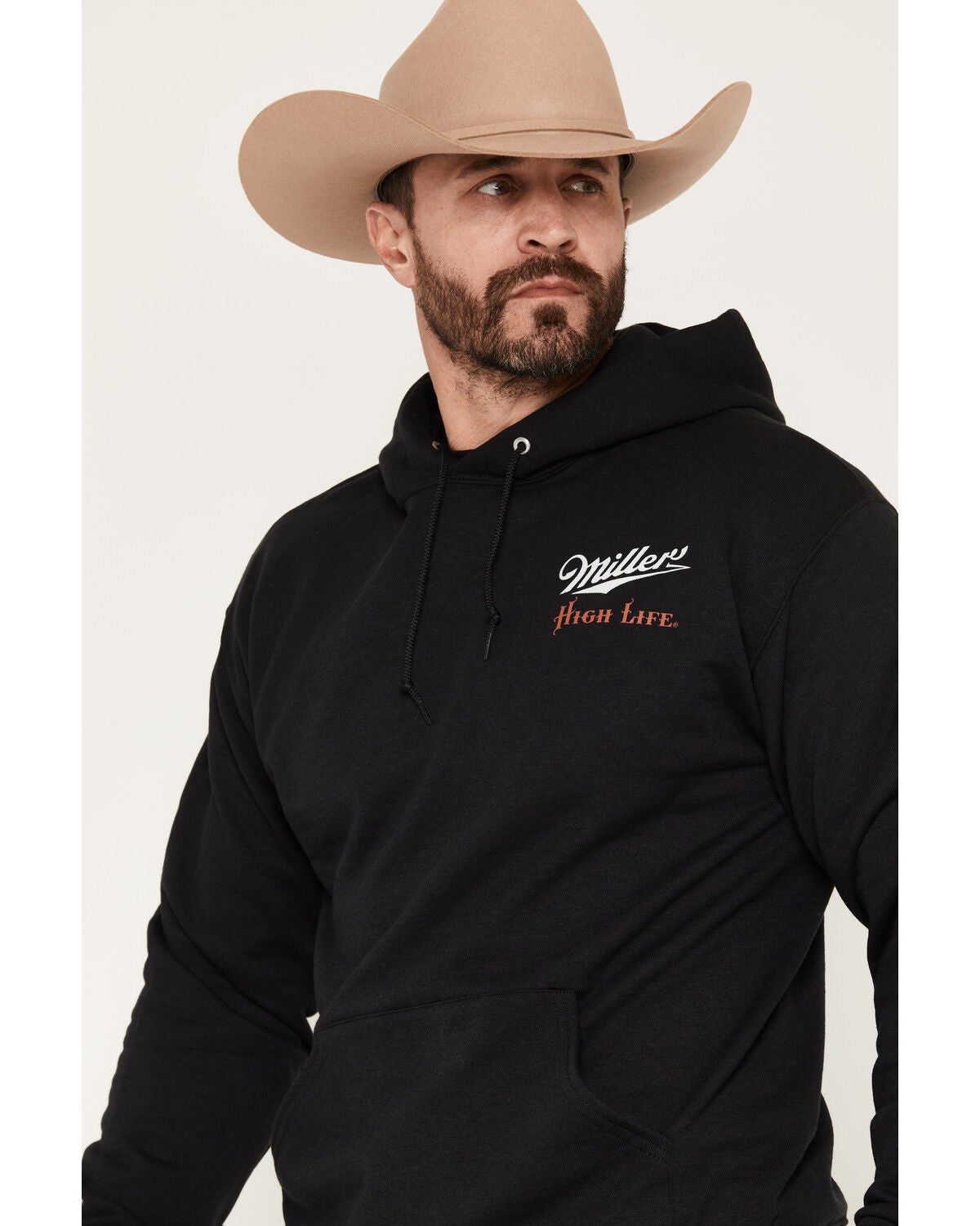 Image #2 - Miller Men's Boot Barn Exclusive High Life Draught Graphic Hooded Sweatshirt, Black, hi-res