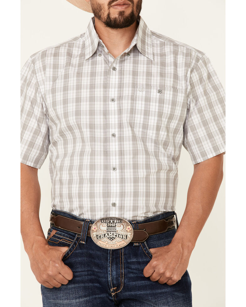 Wrangler Men's Grey Plaid Short Sleeve Button-Down Western Shirt , Grey, hi-res