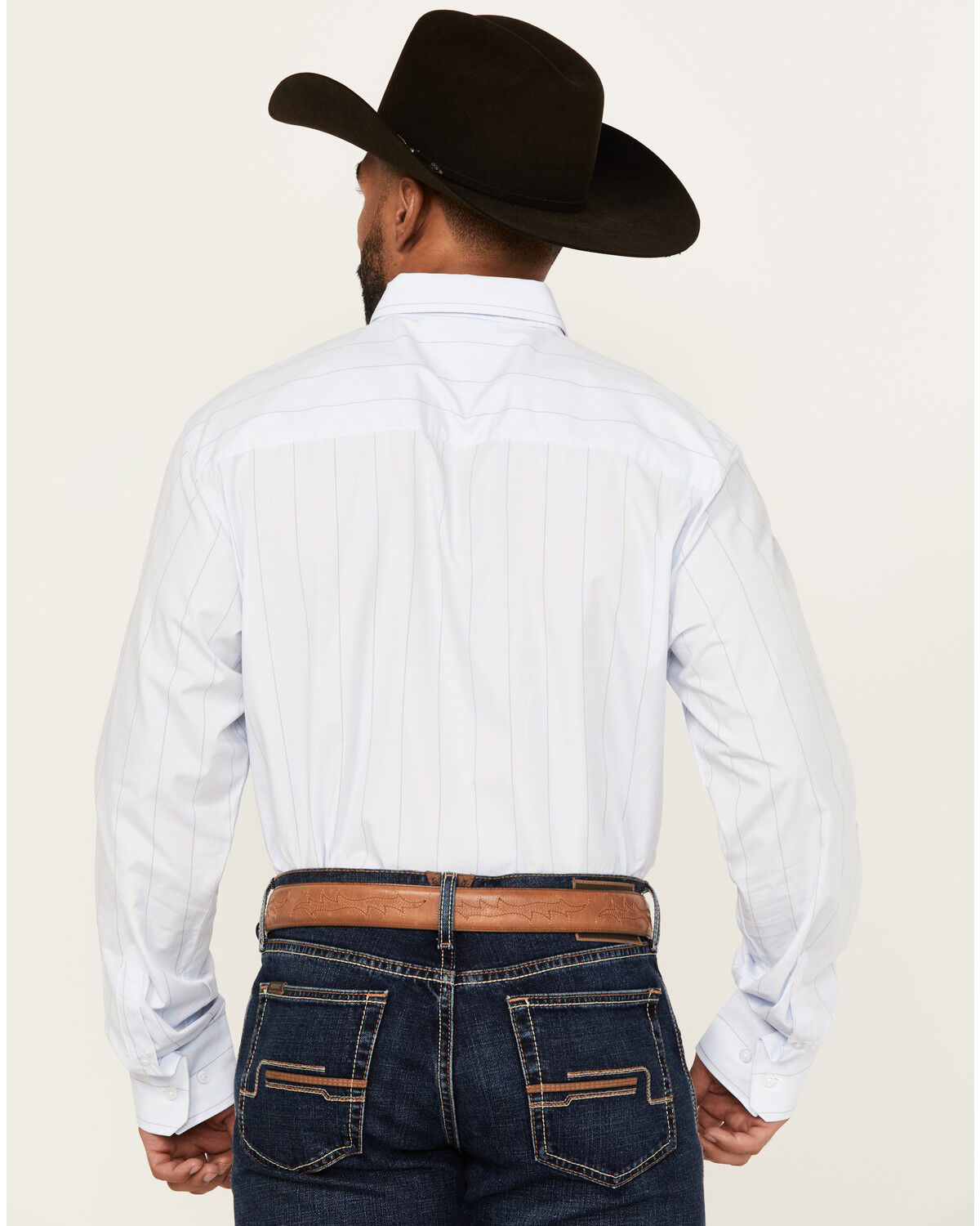 Image #4 - Wrangler X Cody Johnson Men's Striped Print Long Sleeve Button-Down Western Shirt, Blue, hi-res