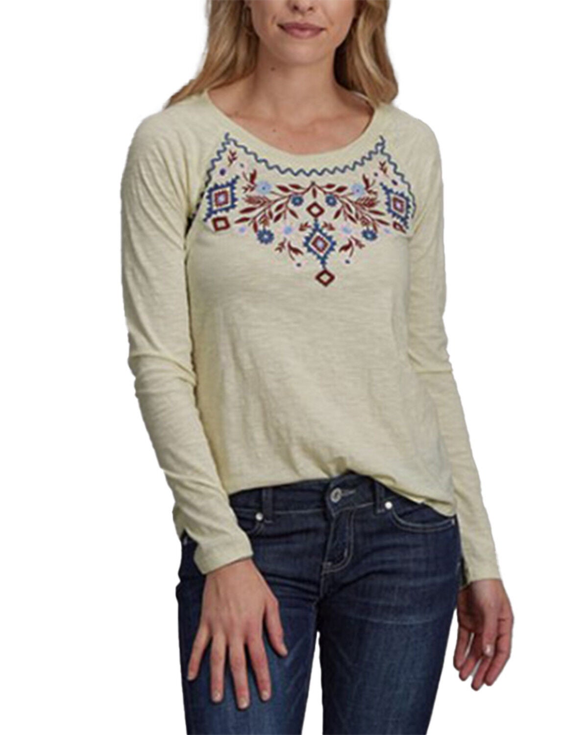 Roper Women's Embroidered Long Sleeve Top, Cream, hi-res