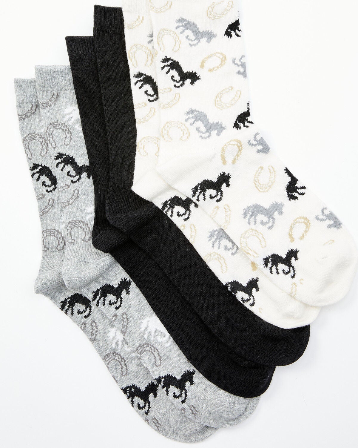 Shyanne Women's Horses & Shoes Crew Socks - 3 Pack, Grey, hi-res