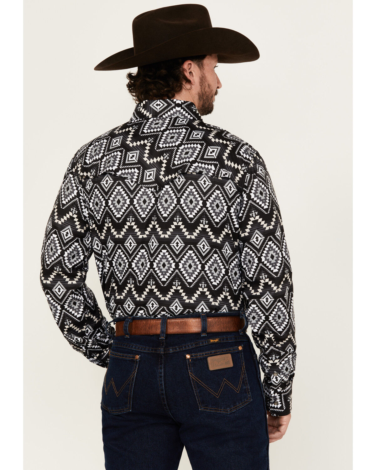 Image #4 - Rock & Roll Denim Men's Tek Southwestern Print Long Sleeve Pearl Snap Western Shirt, Black, hi-res