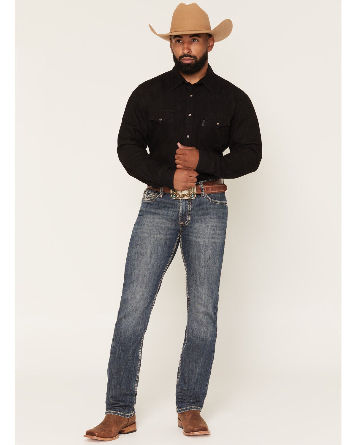 Rock & Roll Denim Men's Revolver Medium Wash Slim Straight Stretch Denim Jeans, Medium Wash, hi-res