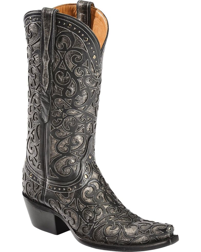Lucchese Handcrafted 1883 Sierra Lasercut Inlay Cowgirl Boots, Black, hi-res