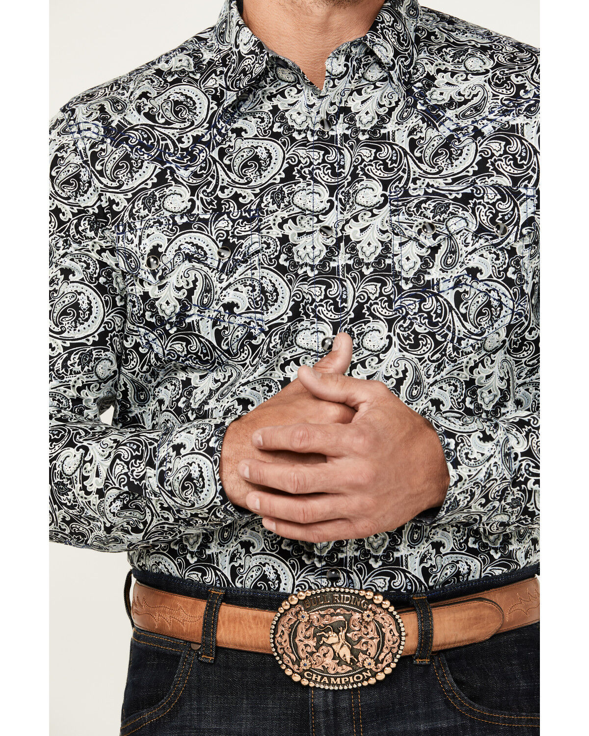 Image #3 - Cody James Men's Showdown Paisley Print Long Sleeve Snap Western Shirt - Big, Navy, hi-res