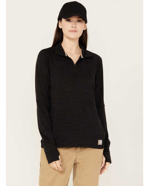 Ariat Women's Rebar 1/4 Zip Long Sleeve Work Shirt, Black, hi-res