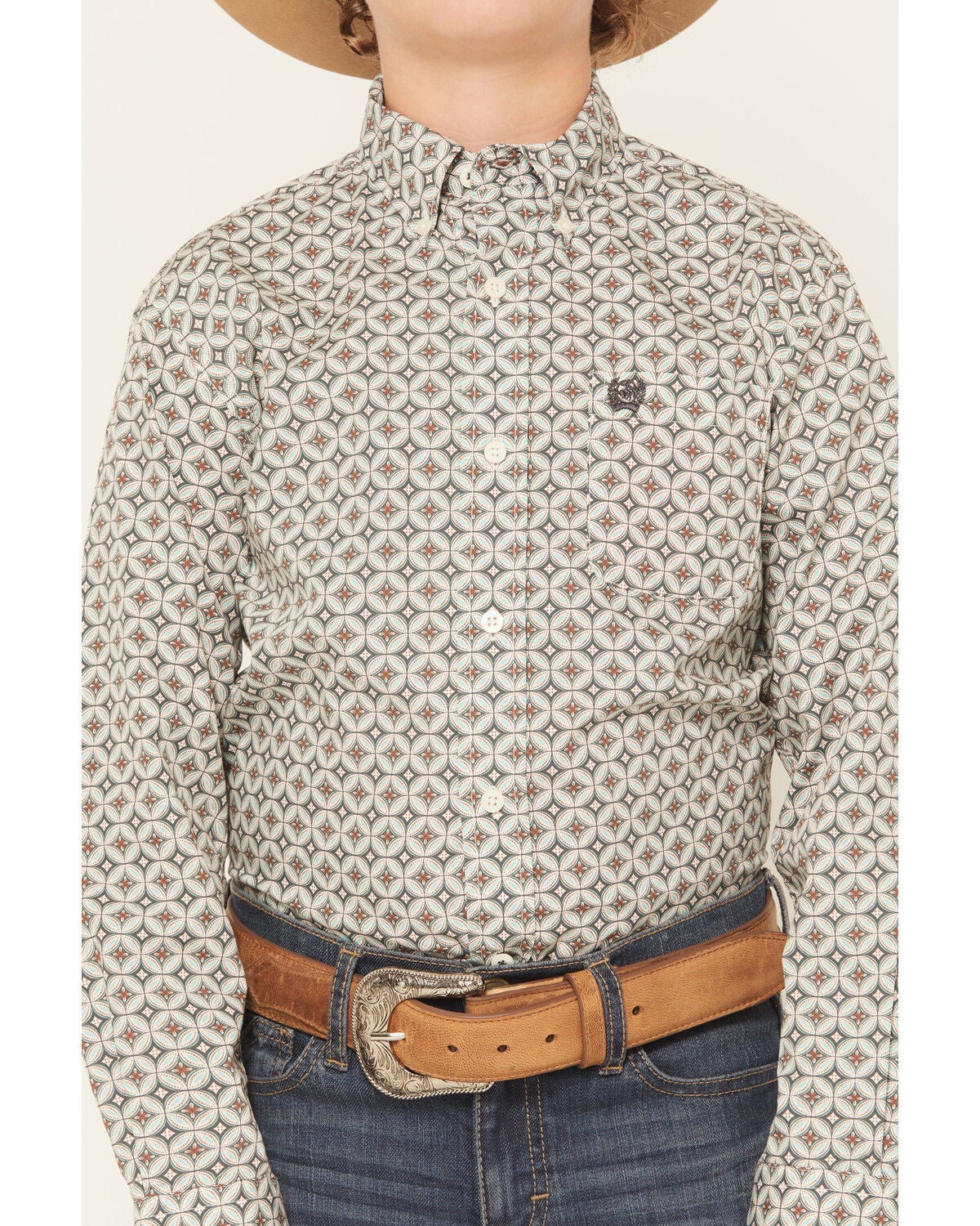 Image #3 - Cinch Boys' Geo Print Long Sleeve Button-Down Western Shirt, Cream, hi-res