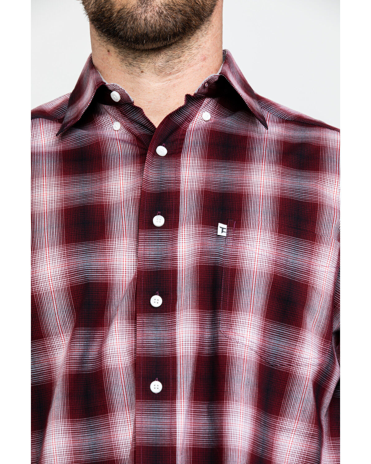 Image #4 - Tuf Cooper Men's Stretch Ombre Plaid Long Sleeve Western Shirt, Rust Copper, hi-res